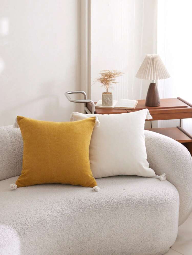 LCUHPCL Cream Autumn Home Decor Tassel Cushion Cover 3D Embroidered Maple Leaf Pillowcase 1pc, Suitable For Living Room, Bedroom, Party, Sofa, Car And Other Environments - Yellow - View 4