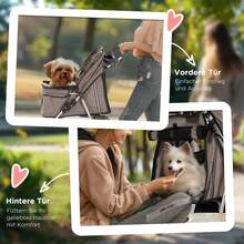 PawHut Hundewagen Hundebuggy klappbar für Hunde & Katzen bis 10 kg Katzenbuggy mit Kissen Netzfenstern Getränkehalter Aufbewahrungstasche Katzenwagen Buggy Dunkelgrau RCQT - Kaffeebraun - Übersicht 7