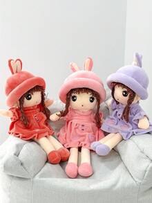 1pc 45cm/17.72in Cute Pink Rabbit Ear Plush Doll, Little Girl Stuffed Doll, Perfect Birthday Gift And Bedroom Decor - Pink - View 9