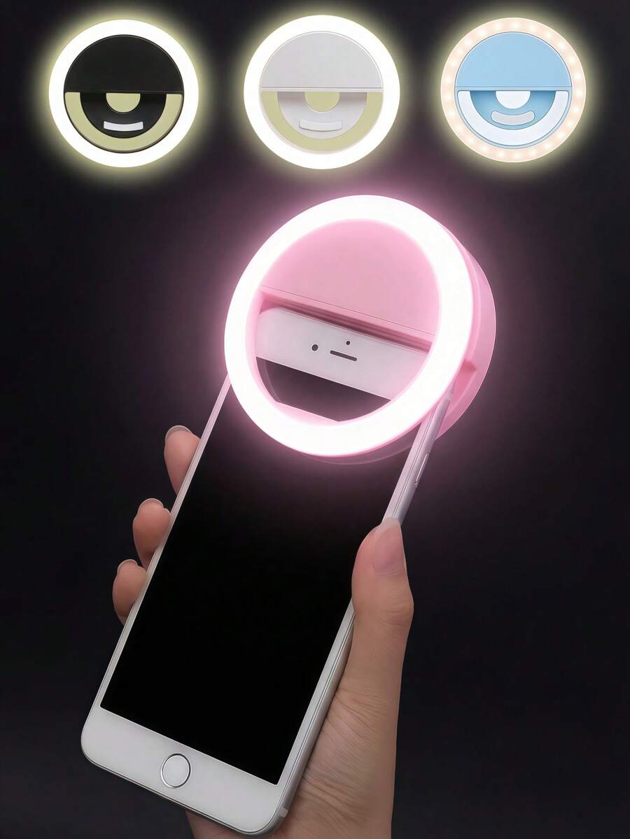 1pc Portable LED Selfie Ring Light, Fill Light, USB Rechargeable, 3 Lighting Modes, Suitable For Live Streaming, Video Conferencing, Photography, Manicure, Travel Essentials, Outdoor Camping, Phone, School Supplies, Halloween 150mAh