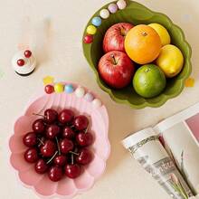 1pc Plastic Shell Fruit Plate, Living Room Tabletop Dining Table Decoration Snack Tray Home Storage Creative Fruit Bowl, With Fork, Suitable For Living Room, Bedroom, Study, Dining Room, Christmas, Halloween And Various Holiday Decorations, Fork Color Random - View 2
