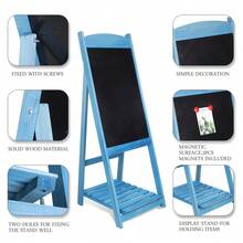UNHO XL Vintage Wooden Chalkboard Message Board A Frame Pavement Sign With Shelf Coffee Bar Shop Party Wedding Display - Blue - View 6
