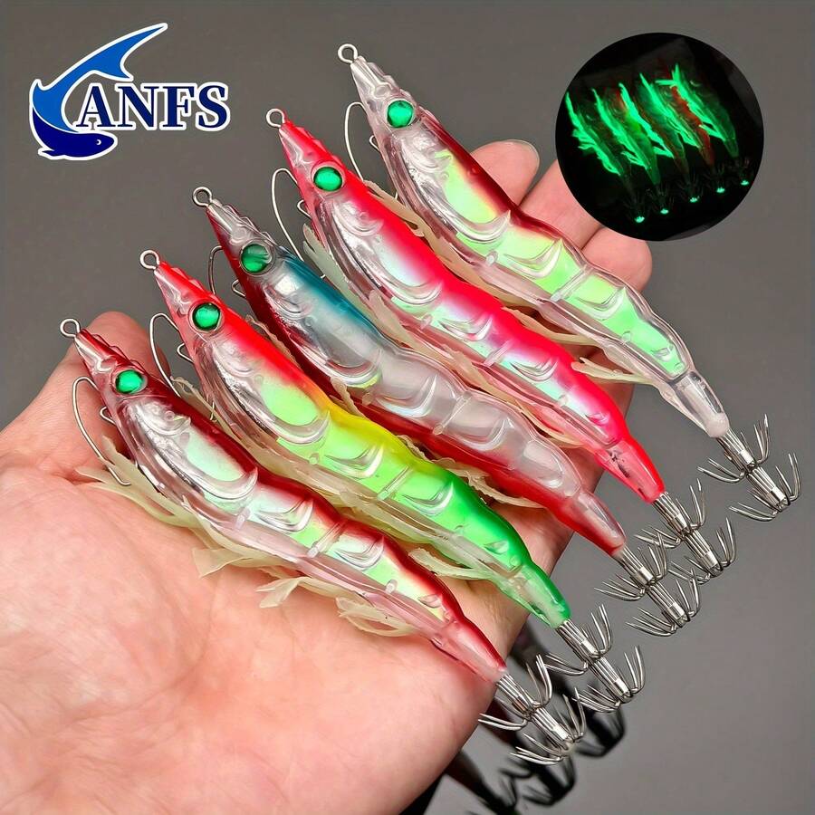 ANFS 1件仿真發光蝦餌,蝦餌釣組,魷魚鉤,海釣章魚魷魚誘餌 - 彩色 - 查看 1