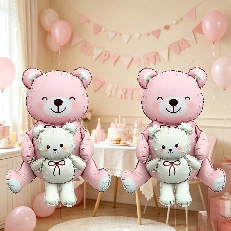 1pc Pink Teddy Bear Foil Balloon, Suitable For Birthday Party Decoration, Indoor Tabletop Gathering Arrangement, Photo Prop - Multicolor - View 1