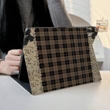 1pc Vintage Brown Plaid Lace Black Bow Print Tablet Protective Case, With Pen Slot, Multi-Angle Magnetic Stand Cover, Supports Auto Sleep/Wake, Compatible With IPad PRO/AIR, Pad 5/6/7, Pad, MatePad, Pad, Honor Pad, Pad - Multicolor - View 4