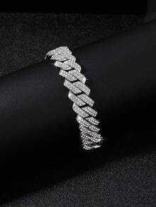 1pc Men's Hip Hop Fully Iced Out Diamond Shaped Cuban Link Bracelet, Adjustable Cuban Anklet Bracelet, Stylish Street Jewelry For Men - Diamond Cuban Chain - View 4