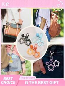 20/10/5/1pc Star Bell Keychain Hollow Star Pendant Key Chain With Bell Resin Five-Pointed Star Key Ring Pendant Clip Alloy Rotating Buckle, Suitable For Bags Backpacks Keys Decoration - A - View 6