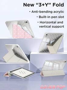 可愛極簡粉色與白色波點平板保護殼，相容 iPad 9.7/10.2/10.5/10.9/12.9/Pro 11、第 10 代、Galaxy Tab S6 Lite 10.4"、Kindle Paperwhite 第 12 代 2024、Kindle (第 11 代 - 2024)，柔軟防摔，智慧支架/自動喚醒/睡眠，Y 型折疊平板保護套，支持多種觀看角度 - 彩色 - 查看 6