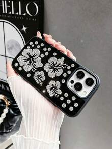 1 buah Casing Pelindung Ponsel 2-in-1 Gaya Bunga Minimalis Warna Solid dengan Hiasan Berlian Imitasi dan Cermin, Lensa Pelindung Penuh, Lubang Besar, Kompatibel dengan Apple 17 Pro Max, 16 Pro Max, 15, 14 Pro, 13, 12, 11 Series, Desain Tepi Lembut, Pemasangan Mudah, Casing Ponsel Modis Gaya Minimalis - Perak - View 4