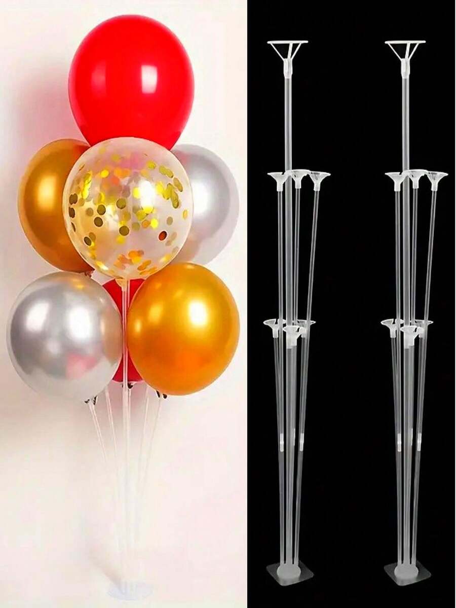 2 sets de soportes adhesivos para columna de globos de 7 agujeros, para decoración de escritorio (72 cm), adecuados para bodas, mesas de comedor, graduaciones, escenarios, fiestas y decoración de cumpleaños - Blanco - Ver 1
