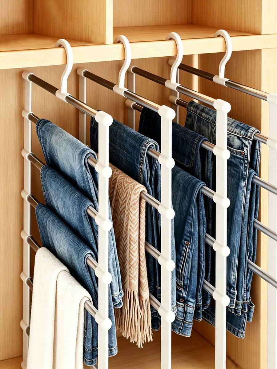 Multi-Layer Stainless Steel Pants Rack - Space-Saving Closet Organizer - Non-Slip, Stackable Design - Suitable For Pants, Jeans, Scarves And Dress Pants - For Closet Storage And Organization
