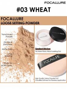 FOCALLURE Bedak Tabur Ringan Mineral 7g, Tahan Lama 24 Jam, Mengontrol Minyak, Bedak Halus Transparan, Hasil Akhir Matte Soft Focus, Bebas Minyak & Tanpa Kilap, Cocok Untuk Semua Jenis Kulit, Menyamarkan dan Melembutkan Pori-Pori dan Garis Halus - 03 Wheat - View 3