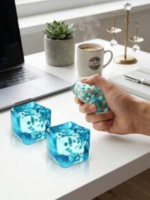 POKOJA LAND Stress Balls Ice Cube With Snowflakes Toy, Inside For Your Best Mellow And Chill Toy , Squishy Toy, Snow Pieces Silent Nice Square Shape Anxiety Sensory Squishy Fidget Toy Slow Rise, Classroom Prizes. - Multicolor - View 2