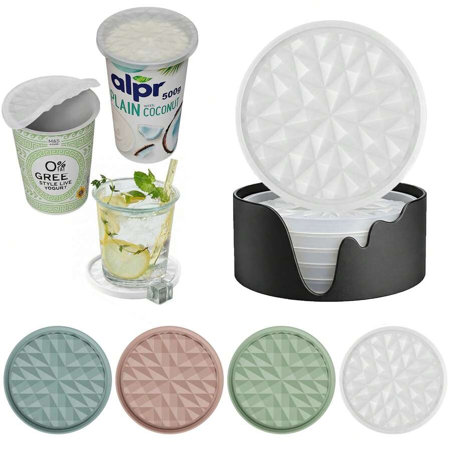 Tutup Yogurt Silikon Besar 500g yang Dapat Digunakan Kembali, Dapat Dibalik Menjadi Tatakan Gelas, Tutup Penahan Cocok untuk Yogurt, Gelas Yogurt, Penutup Gelas, Tatakan Gelas - standar - View 1
