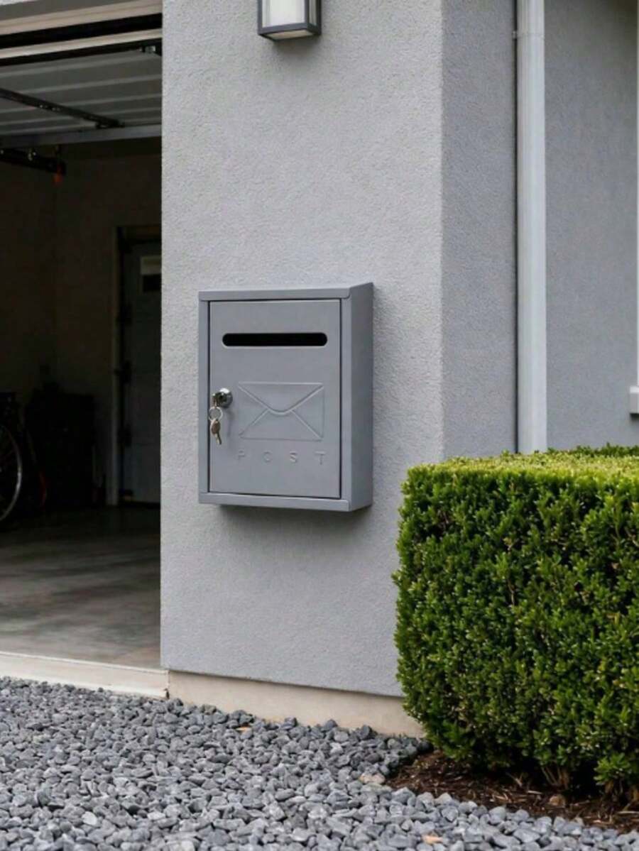 1pc Outdoor Wall-Mounted Small Lockable Mailbox (Bubble Envelopes Available Separately), Spray-Coated Metal Material, Equipped With Lock And 2 Keys, Outdoor Wall Mailbox For Storing Letters, Bills And Envelopes (White / Black) - A - View 1