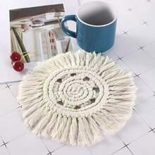 1pc Nail Art Photography Tassel Mat, Round Tassel, Tablecloth Protector, White Placemat, Woven Table Mat, Room Decor, Desktop Decoration, Heat Resistant - Multicolor - View 10