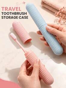 Portable Toothbrush Holder Case Couple Dustproof Storage Box Cover Back To School Beach Bathroom Cruise Vacation Accessory Travel Essential Containers - Multicolor - View 2
