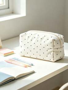 Campus Style Polka Dot Pencil Case/Stationery Storage Bag - Multi-Functional Large Capacity Design, Suitable For Storing Office Supplies, Creative Multi-Purpose Pencil Case Or Portable Travel Makeup Bag, Ideal For Students And Adults Daily Use. Stripe Direction And Polka Dot Density Random - Multicolor - View 4