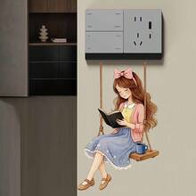 10/6/4/3/2/1pc Cute Cartoon Girl And Puppy Light Switch Stickers Minimalist Kawaii Walking Character Removable PVC Aesthetic Switch Panel Wall Decals For Bedroom Home Decor - Little Girl - View 11