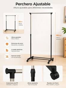Perchero independiente – Almacenamiento de ropa y calzado – Permite guardar tanto ropa como zapatos; diseño sencillo pero sofisticado.Especificaciones: 80 x 43 x 90/160 cm altura ajustable - A - Ver 7