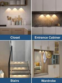 1pc Cat Eye Sensor Cabinet Light, 20/30/40/50cm USB Rechargeable Motion Sensor Light, LED Light Strip, Dimmable 3-Color Options, Suitable For Kitchen, Wardrobe, Cabinet, Bedroom, Hallway - Three Colors - View 9