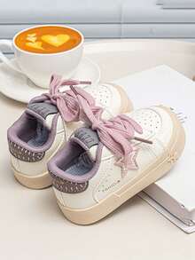 1 Pair Korean Style Toddler Girls Star Pattern Low-Top Lace-Up Sneakers, INS Style Colorblock Canvas Casual Versatile Sports Shoes - Purple - View 7