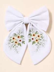 1pc Floral Embroidery White Fabric Bow Hair Clip,Clip For Hair,Alligator Clip,Exquisite Casual Hair Clip,Girls Kids Hair Accessory For Daily Wear - Multicolor - View 2
