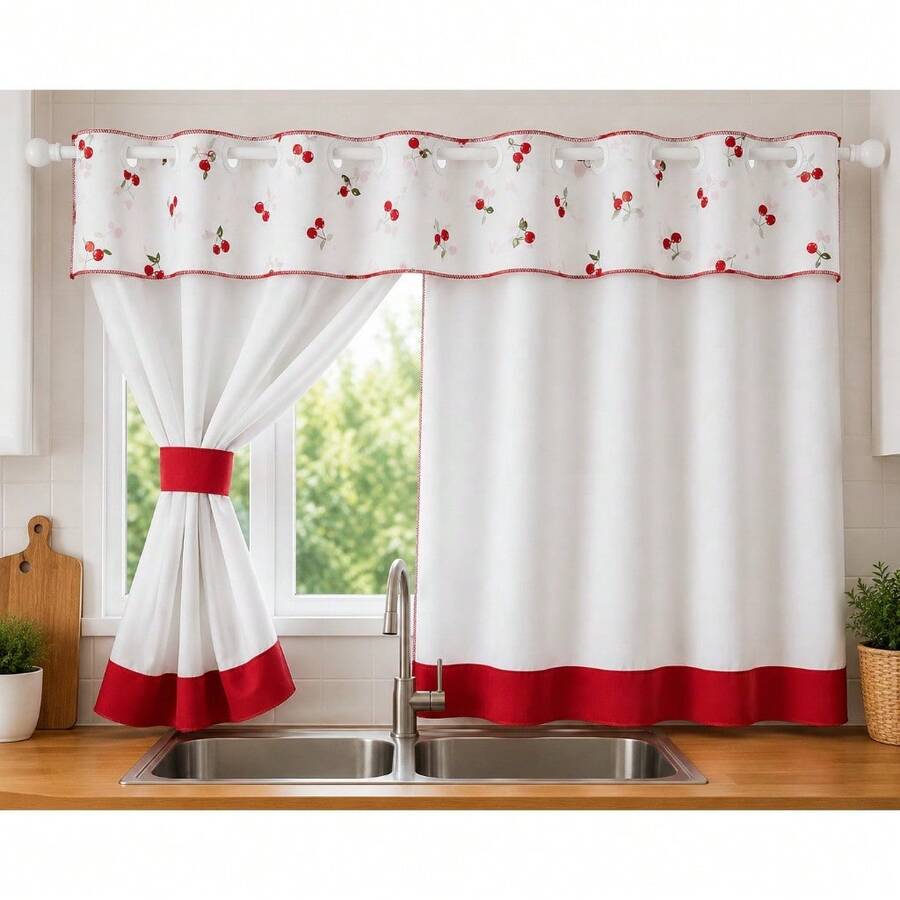 Cortina de Cozinha c/ bandô Estampado 2,50m x 1,40m de altura - Multicolorido - Visão 1