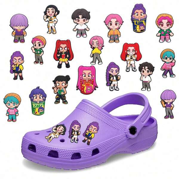 KPop Demon Hunters 19PCS K-Pop Demon Hunter Girl Group Theme Cute Chibi Cartoon Character PVC Shoe Charms, 3D Soft Rubber Clog Decorations, Detachable Anime Figurine Shoe Accessories, Suitable For Garden Clogs, Sandals DIY Custom Shoe Accessories, Atmosphere Shoe Charms, Birthday Party Gifts, Creative Holiday Gifts For Girls
