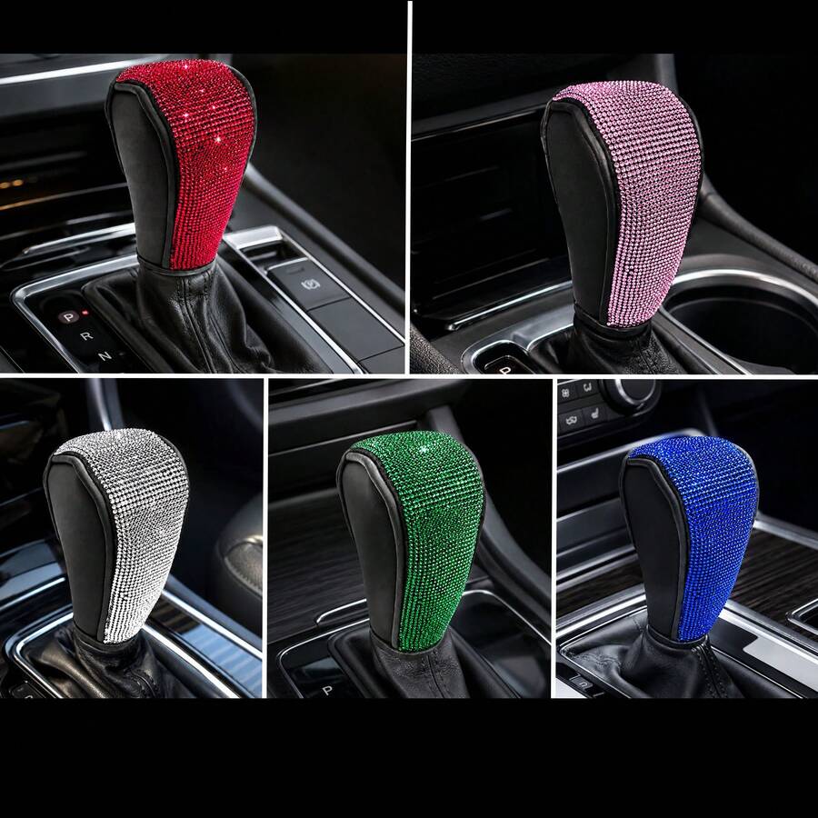 Bling Rhinestone Car Gear Shift Knob Cover, Crystal Diamond Auto Shift Lever Decor,Upgraded To A New Color, Leopard Print Diamond Gear Lever