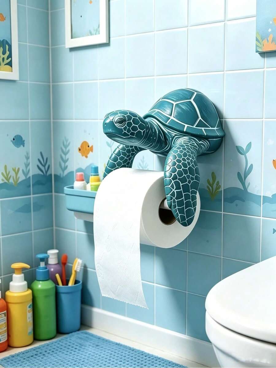 1pc Turtle Wall-Mounted Toilet Paper Holder, Bathroom Towel Rack, Rustic Beach Coastal Decor, Suitable For Kitchen, Bathroom, Bathroom Storage, Bathroom Accessories, Home Storage, Home Decor, College Dorm Essential, Back To School, Halloween, Christmas Gift Best Choice - Multicolor - View 1