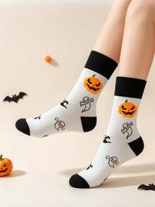 1/4 Pairs Random Women's Halloween Bat, Pumpkin, Skull Pattern Mid-Calf Socks, Soft Fashionable Sweat-Absorbent Breathable, Suitable For Halloween Party, Gift, All Seasons - Multicolor - View 5