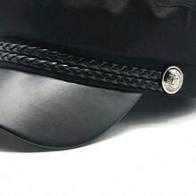 1pc Solid Color Minimalist Newsboy Cap With Leather Strap And Button, Japanese Style Sailor Beret Hat, Women's Outdoor - Black - View 7