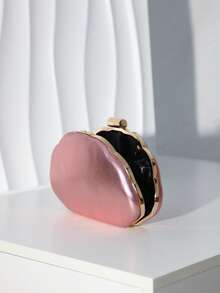 Women's Evening Clutch Bag, Cloud-Shaped Hard Shell Handbag, Gold-Tone Frame Lock, Detachable Chain Strap, Elegant And Glamorous Style, Suitable For Weddings, Banquets And Parties - Pink - View 5