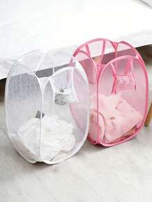 1pc Pink Foldable Laundry Basket, Large Capacity Mesh Clothes Storage Bin With Handle, Portable Dirty Clothes Storage Basket, Suitable For Bathroom, Bedroom, Dorm, Apartment, Space-Saving Storage And Organization, Toy Storage And Home Organization - Pink - View 4