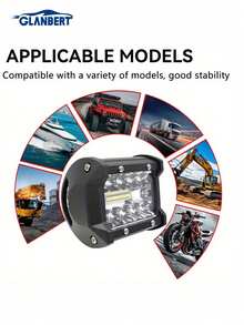 GLANBERT 2pcs 60W 3-Row 20LED Spotlight, 12V Waterproof, High Brightness White LED Work Light For Vehicles - Black - View 4