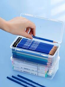 1/2/3/6pcs Large Capacity Transparent Storage Boxes, Pencil Crayon Stationery Memo Organizer, DIY Craft Tool Box, Office School Desktop Drawer Storage Supplies, Back To School Essentials, Holiday Gift - Rectangle - View 2