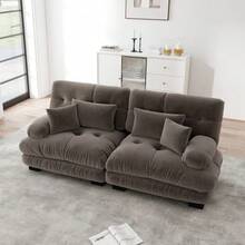 Cloud Corner Sofa For Living Room, Chenille Sofa With 2 Lumbar Cushions And 2 Decorative Pillows - Brown - View 5