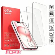 3 Pieces Set Of 9H Hardness Shatter Resistant Bubble Free Tempered Glass Full Screen Protective Film, Compatible With IPhone 15 (6.1 Inches), 17 Pro Max,17,17 Pro,17 Air,16 Pro Max,16,16 Plus,15 Pro Max,14,13,12,11 Pro Max,XR,XS Max,XS Waiting For Models, Daily Protection [International Version Non Local Version] - Multicolor - View 1