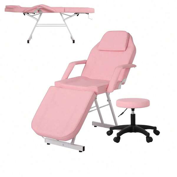 3-Section Spa Massage Table With Hydraulic Stool, 73-Inch Adjustable Tattoo Chair Esthetician Lash Bed With Removable Headrest, Salon Equipment, Beauty Bed, Salon Furniture, Lash Table