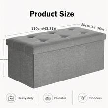 Senmeo 1pc, Rectangular Soft‑Seat Storage Ottoman, Sturdy & Foldable, Hidden Storage Compartment, Easy To Tuck Away, Ideal For Small Apartments And Frequent Movers, Gray. - Gray 110*38*38 - View 4
