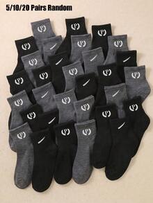 5/10/20 Pairs Random Color Crew Socks, Sporty Black Socks For Boys And School Students, Boys Socks Back To School Fall Daily Sport Outfit - Multicolor - View 3