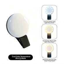 Mini Luz de Preenchimento para Selfie com Clipe Q, Luz de Preenchimento LED Recarregável por USB de Bolso, Luz de Clipe Portátil com Brilho Ajustável em 3 Níveis, Adequada para Selfie de Smartphone, Vlog, Transmissão ao Vivo - Temperatura de cor dupla - Visão 11