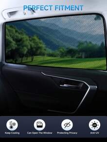 Car Window Sun Shade, Side Window Breathable Mesh Sun Shade, UV Protection & Heat Insulation, Universal Fit For Most Car Models, Magnetic Installation, Suitable For Camping, Travel, Napping - A - View 3