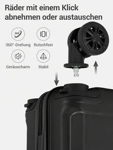 Leichtes ABS+PC Hartschalen-Kofferset 3-teilig – 20" Handgepäck, 24" & 28" Aufgabegepäck, 360° Spinner-Rollen, TSA-Schloss, YKK-Reißverschlüsse – ideal für Reisen, Urlaub, Geschäftsreisen & Geschenke - Schwarz - Übersicht 7