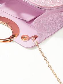 Women's Elegant/Solid Color Pearl Pattern Design Evening Clutch Bag, Evening Bag, Romantic Wedding Handbag, Charming/Exquisite Evening Dress Bag, Shiny White Box Clutch, Comes With Chain, Perfect Choice As A Holiday Gift. Comes With Metal Chain. - Pink - View 7