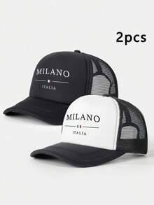 1pc/2pcs Printed Letter "MILANO" Sponge Mesh Cap, Milan Italy Pattern Printed Unisex Sponge Baseball Cap, Adjustable Outdoor Mesh Sun Hat, Lightweight & Breathable For Daily Commute - Multicolor 1 - View 11