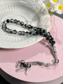 1pc 33-Bead Artificial Crystal Muslim Prayer Beads, Vintage Carved Silver Tube Chain Tassel Tasbih, Luxury High-End Islamic Prayer And Recitation Beads - Multicolor - View 2