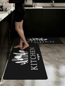 1pc Soft Thick Kitchen Mat, Anti-Slip Anti-Oil Kitchen Mat, Waterproof Kitchen Mat, Stain-Resistant Mat, Machine Washable, Entryway Mat, Kitchen Living Room Laundry Room Bathroom Absorbent Mat, Room Decor - Black - View 2