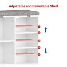 Techigher Shoe Storage Bench With Cushion, Shoe Rack Organiser, Hallway Storage Bench With Padded Seat & Adjustable Shelves, Compact Shoe Cabinet For Entryway, Bedroom, Living Room - White 51*30.5*53 - View 5